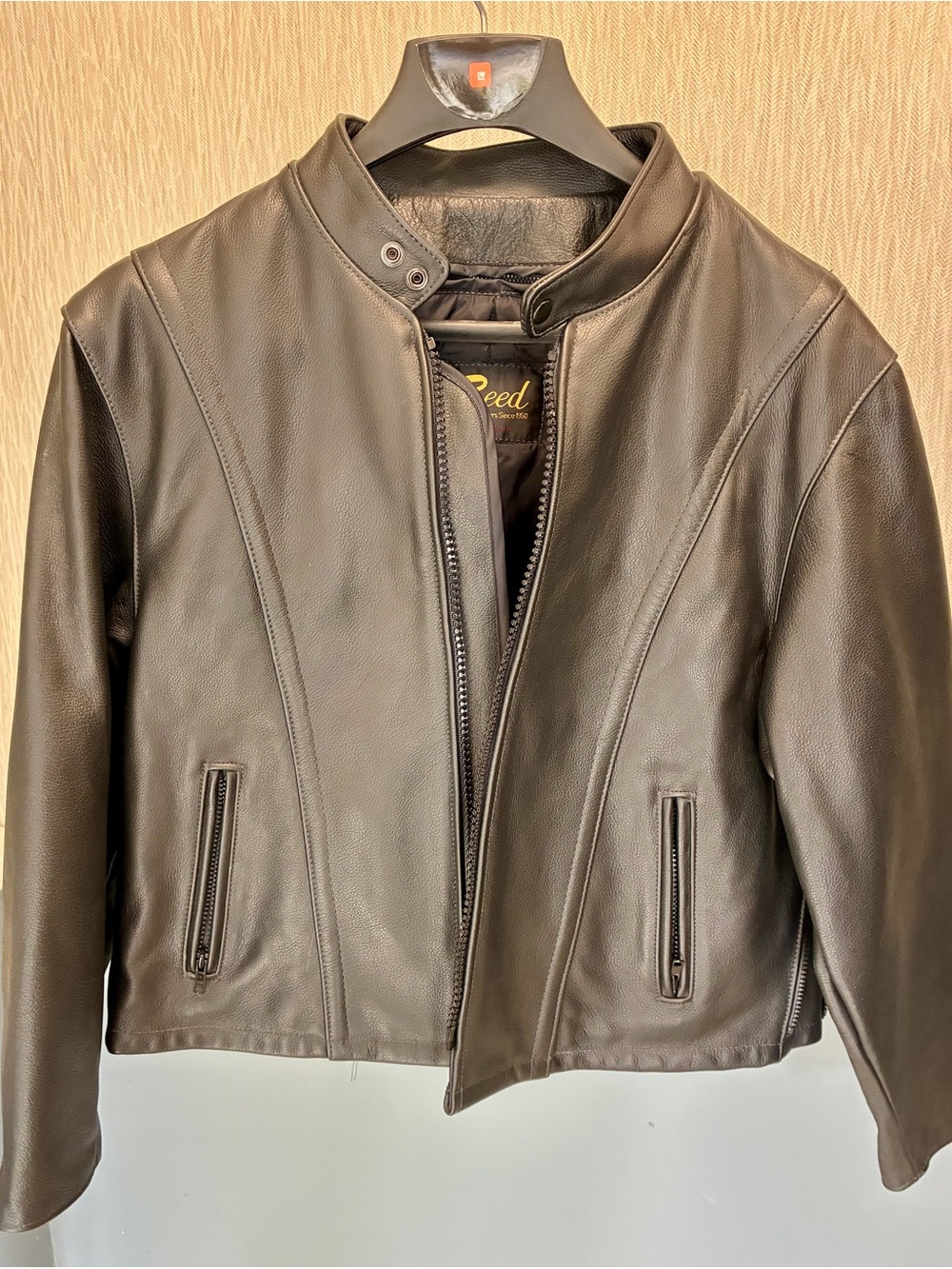Women's Black Leather Stand-Collar Jacket